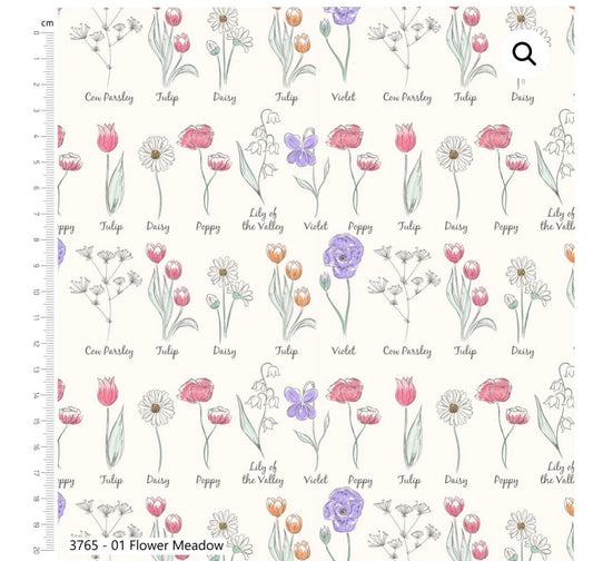 Flower meadow fabric print , as part of the Wild Flower fabric collection by Holly Dennett