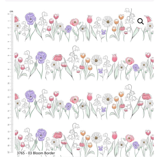 Bloom border cotton fabric,  part of Wild flowers fabric collection by Holly Dennett