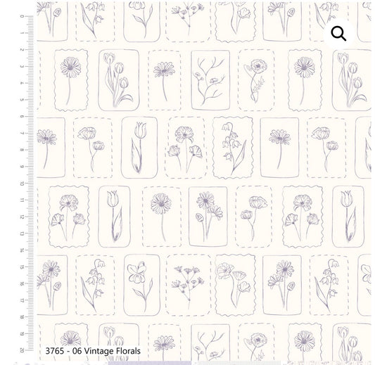 Vintage floral fabric,  part of the Wild Flowers  fabric collection by Holly Dennett