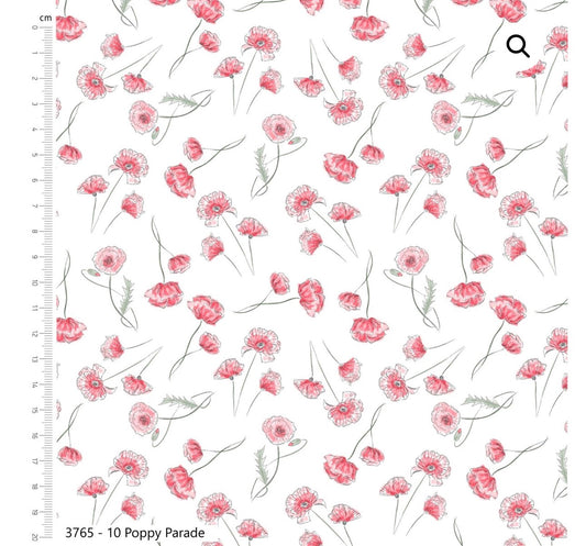 Poppy parade print , part of Wild flowers fabric collection by Holly Dennett