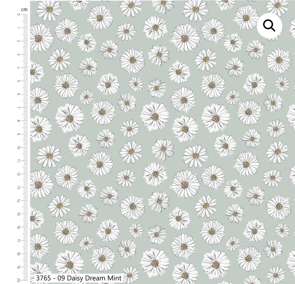Daisy dream on mint cotton fabric as part of Wild Flowers fabric collection by Holly Dennett