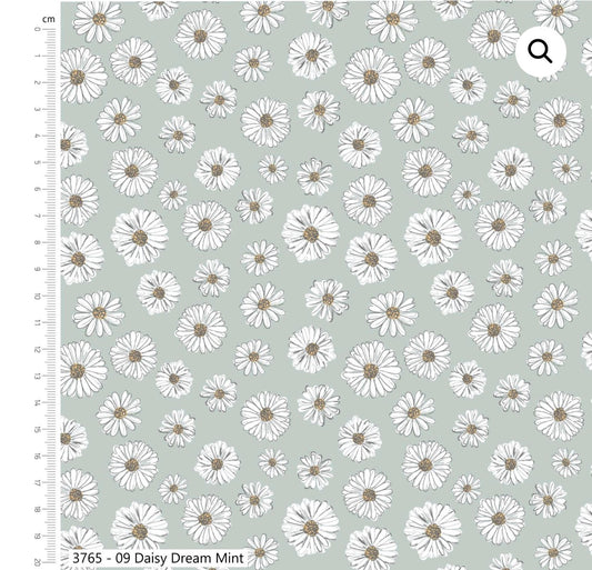 Daisy dream on mint cotton fabric as part of Wild Flowers fabric collection by Holly Dennett