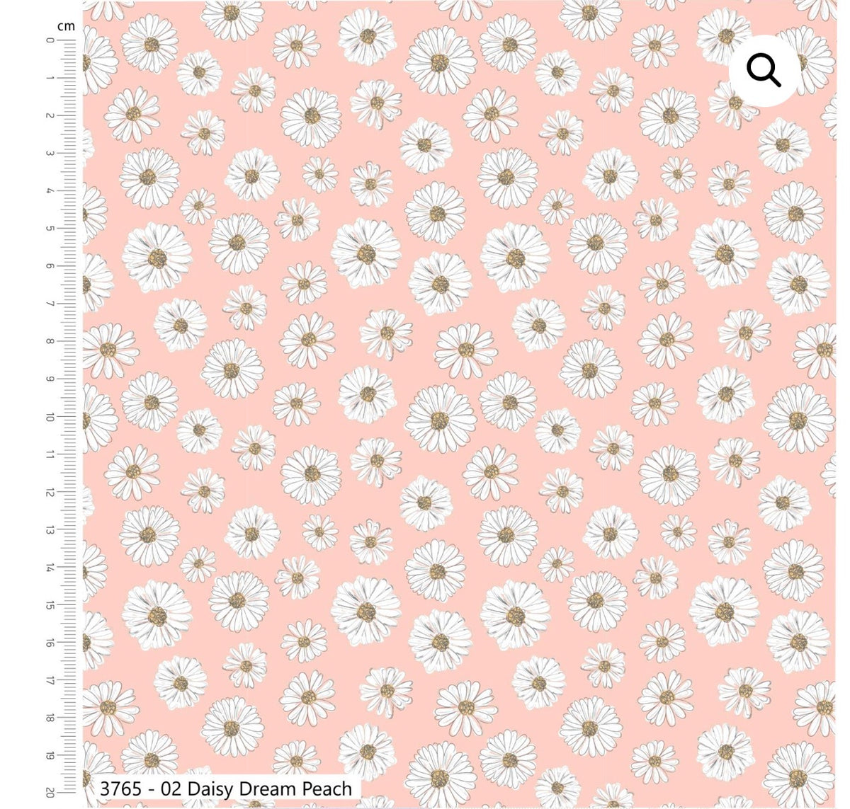 Daisy dream on peach cotton fabric