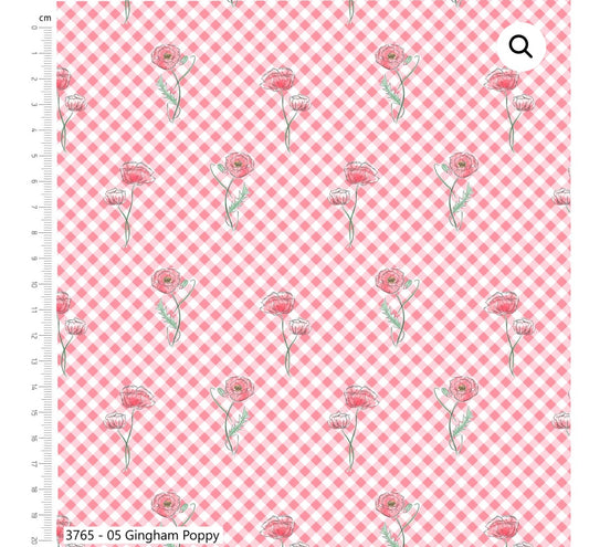 Red and white Gingham Poppy print,  part of Wild Flowers fabric collection by Holly Dennett